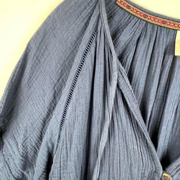 Knox Rose Womens Navy Blue Gauze V-Neck Romper Shorts Size L Puff Sleeve - Picture 10 of 16